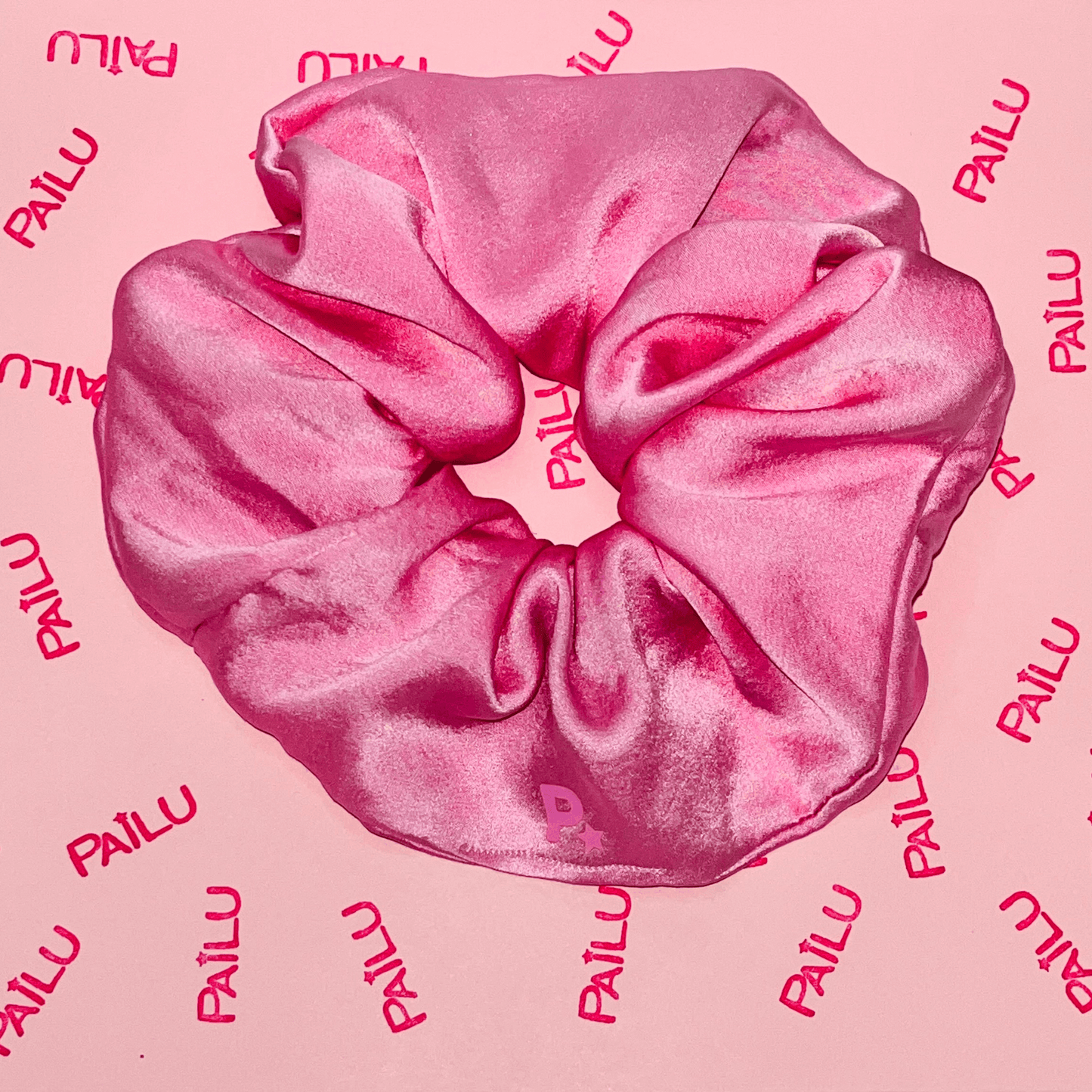 100% handmade stretch silk scrunchie in signature Pailu pink shade