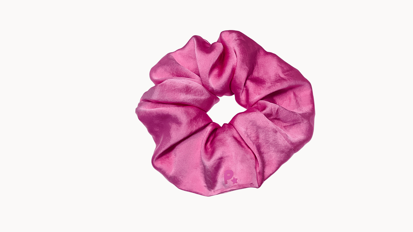 100% handmade stretch silk scrunchie in signature Pailu pink shade